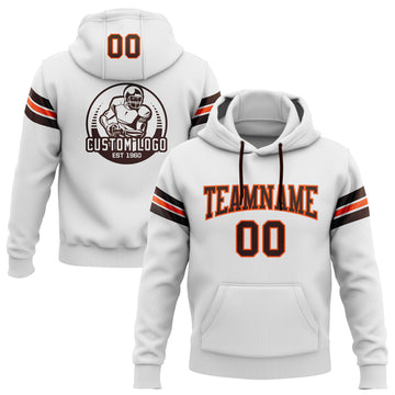 Custom Stitched White Brown-Orange Football Pullover Sweatshirt Hoodie