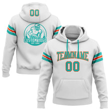 Laden Sie das Bild in den Galerie-Viewer, Custom Stitched White Aqua-Orange Football Pullover Sweatshirt Hoodie
