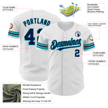 Load image into Gallery viewer, Custom White Navy-Teal Authentic Baseball Jersey