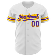 Charger l'image dans la galerie, Custom White Purple-Gold Authentic Baseball Jersey