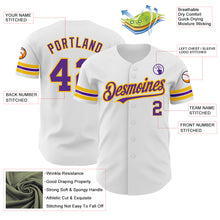 Charger l'image dans la galerie, Custom White Purple-Gold Authentic Baseball Jersey