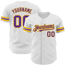 Charger l'image dans la galerie, Custom White Purple-Gold Authentic Baseball Jersey