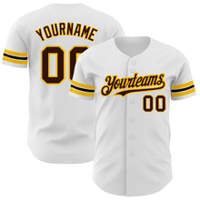 Load image into Gallery viewer, Custom White Brown-Gold Authentic Baseball Jersey