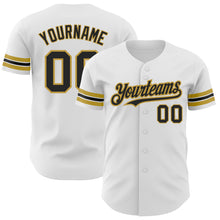 Load image into Gallery viewer, Custom White Black-Old Gold Authentic Baseball Jersey