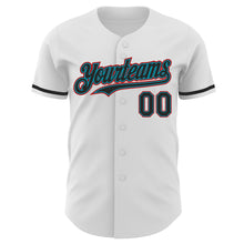 Load image into Gallery viewer, Custom White Black Teal-Red Authentic Baseball Jersey