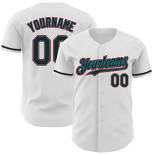Load image into Gallery viewer, Custom White Black Teal-Red Authentic Baseball Jersey