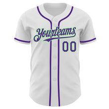 Загрузить изображение в средство просмотра галереи, Custom White Purple-Pea Green Authentic Baseball Jersey