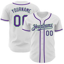 Загрузить изображение в средство просмотра галереи, Custom White Purple-Pea Green Authentic Baseball Jersey