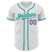 Load image into Gallery viewer, Custom White Teal-Purple Authentic Baseball Jersey