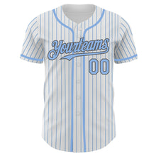 Laden Sie das Bild in den Galerie-Viewer, Custom White Light Blue Pinstripe Steel Gray Authentic Baseball Jersey