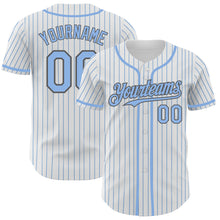 Laden Sie das Bild in den Galerie-Viewer, Custom White Light Blue Pinstripe Steel Gray Authentic Baseball Jersey