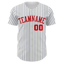 Load image into Gallery viewer, Custom White Navy Pinstripe Red Authentic Baseball Jersey
