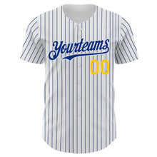 Load image into Gallery viewer, Custom White Royal Pinstripe Light Blue-Yellow Authentic Baseball Jersey