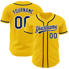 Загрузить изображение в средство просмотра галереи, Custom Yellow Navy-White Authentic Baseball Jersey