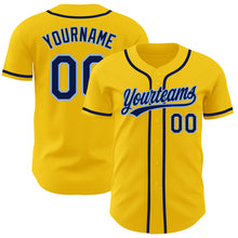 Загрузить изображение в средство просмотра галереи, Custom Yellow Navy-Light Blue Authentic Baseball Jersey
