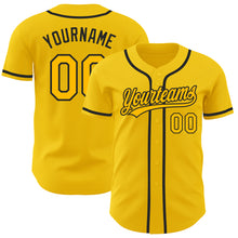 Load image into Gallery viewer, Custom Yellow Gold-Black Authentic Baseball Jersey