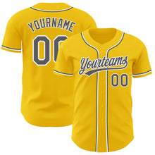 Laden Sie das Bild in den Galerie-Viewer, Custom Yellow Steel Gray-White Authentic Baseball Jersey
