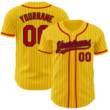 Load image into Gallery viewer, Custom Yellow Navy Pinstripe Red Authentic Baseball Jersey
