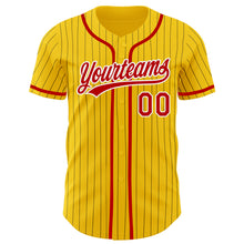 Load image into Gallery viewer, Custom Yellow Black Pinstripe Red-White Authentic Baseball Jersey
