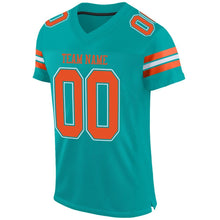 Laden Sie das Bild in den Galerie-Viewer, Custom Aqua Orange-White Mesh Authentic Football Jersey
