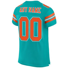 Laden Sie das Bild in den Galerie-Viewer, Custom Aqua Orange-White Mesh Authentic Football Jersey