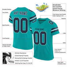 Load image into Gallery viewer, Custom Aqua Navy-White Mesh Authentic Football Jersey