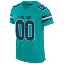 Load image into Gallery viewer, Custom Aqua Navy-White Mesh Authentic Football Jersey