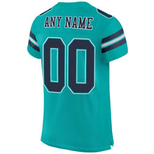 Load image into Gallery viewer, Custom Aqua Navy-White Mesh Authentic Football Jersey