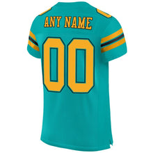 Laden Sie das Bild in den Galerie-Viewer, Custom Aqua Gold-Black Mesh Authentic Football Jersey