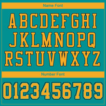 Laden Sie das Bild in den Galerie-Viewer, Custom Aqua Gold-Black Mesh Authentic Football Jersey