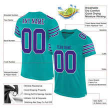 Laden Sie das Bild in den Galerie-Viewer, Custom Aqua Purple-White Mesh Authentic Football Jersey