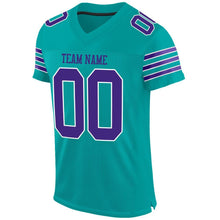 Laden Sie das Bild in den Galerie-Viewer, Custom Aqua Purple-White Mesh Authentic Football Jersey