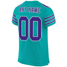 Laden Sie das Bild in den Galerie-Viewer, Custom Aqua Purple-White Mesh Authentic Football Jersey