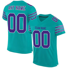 Laden Sie das Bild in den Galerie-Viewer, Custom Aqua Purple-White Mesh Authentic Football Jersey