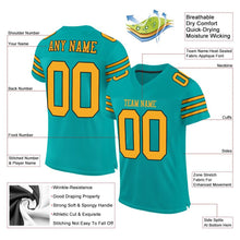 Charger l'image dans la galerie, Custom Aqua Gold-Black Mesh Authentic Football Jersey