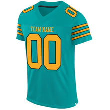 Charger l'image dans la galerie, Custom Aqua Gold-Black Mesh Authentic Football Jersey