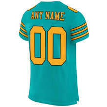 Charger l'image dans la galerie, Custom Aqua Gold-Black Mesh Authentic Football Jersey