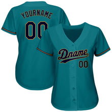 Загрузить изображение в средство просмотра галереи, Custom Teal Navy-Old Gold Authentic Baseball Jersey