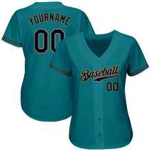 Laden Sie das Bild in den Galerie-Viewer, Custom Teal Navy-Old Gold Authentic Baseball Jersey
