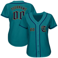 Загрузить изображение в средство просмотра галереи, Custom Teal Navy-Old Gold Authentic Baseball Jersey