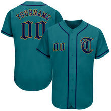 Загрузить изображение в средство просмотра галереи, Custom Teal Navy-Old Gold Authentic Baseball Jersey