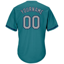 Charger l'image dans la galerie, Custom Aqua Gray-Navy Authentic Throwback Rib-Knit Baseball Jersey Shirt