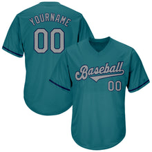 Charger l'image dans la galerie, Custom Aqua Gray-Navy Authentic Throwback Rib-Knit Baseball Jersey Shirt
