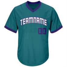 Загрузить изображение в средство просмотра галереи, Custom Aqua Purple-White Authentic Throwback Rib-Knit Baseball Jersey Shirt