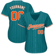 Загрузить изображение в средство просмотра галереи, Custom Teal White Pinstripe Orange-White Authentic Baseball Jersey