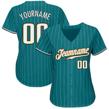 Загрузить изображение в средство просмотра галереи, Custom Teal White Pinstripe White-Old Gold Authentic Baseball Jersey