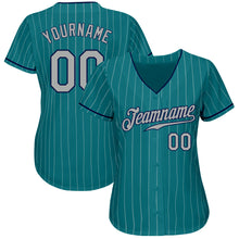 Загрузить изображение в средство просмотра галереи, Custom Teal White Pinstripe Gray-Navy Authentic Baseball Jersey