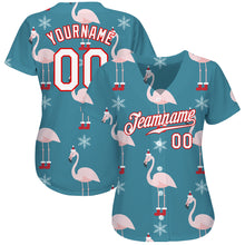 Загрузить изображение в средство просмотра галереи, Custom Teal White-Red Christmas 3D Authentic Baseball Jersey