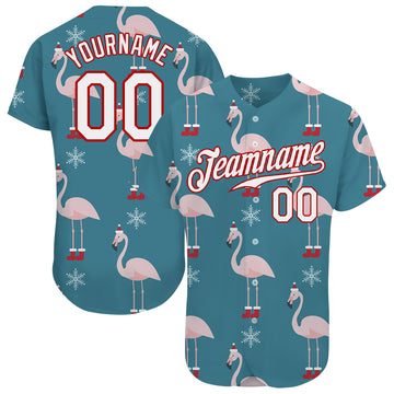 Custom Teal White-Red Christmas 3D Authentic Baseball Jersey