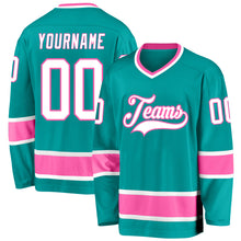 Laden Sie das Bild in den Galerie-Viewer, Custom Aqua White-Pink Hockey Jersey